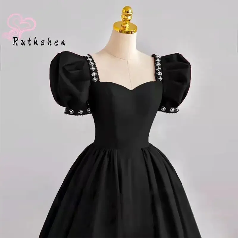 Black Prom Dresses new Long Beaded Vestidos De Graduaci&oacute;n Puff Sleeve Formal Dress Women Elegant Party Gown