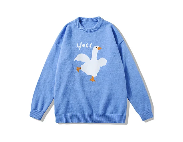 Oversized Sweater Cartoon Goose Print Knitted Sweater Funny