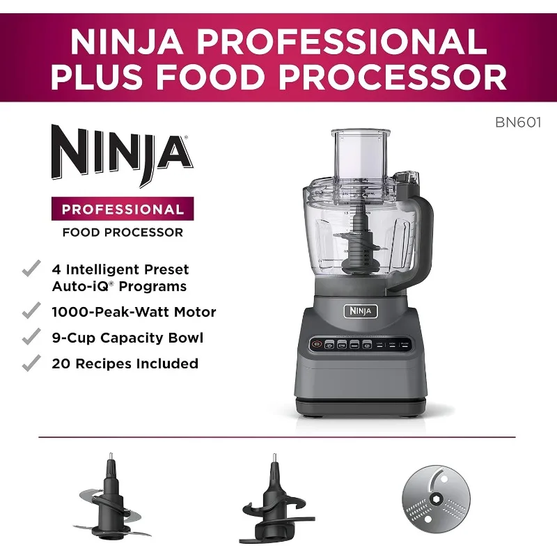 Ninja Professional Plus Food Processor 1000Watts Auto-iQ Preset Programs Chop Puree Dough Slice Shred  9-Cup Capacity BN601C 6