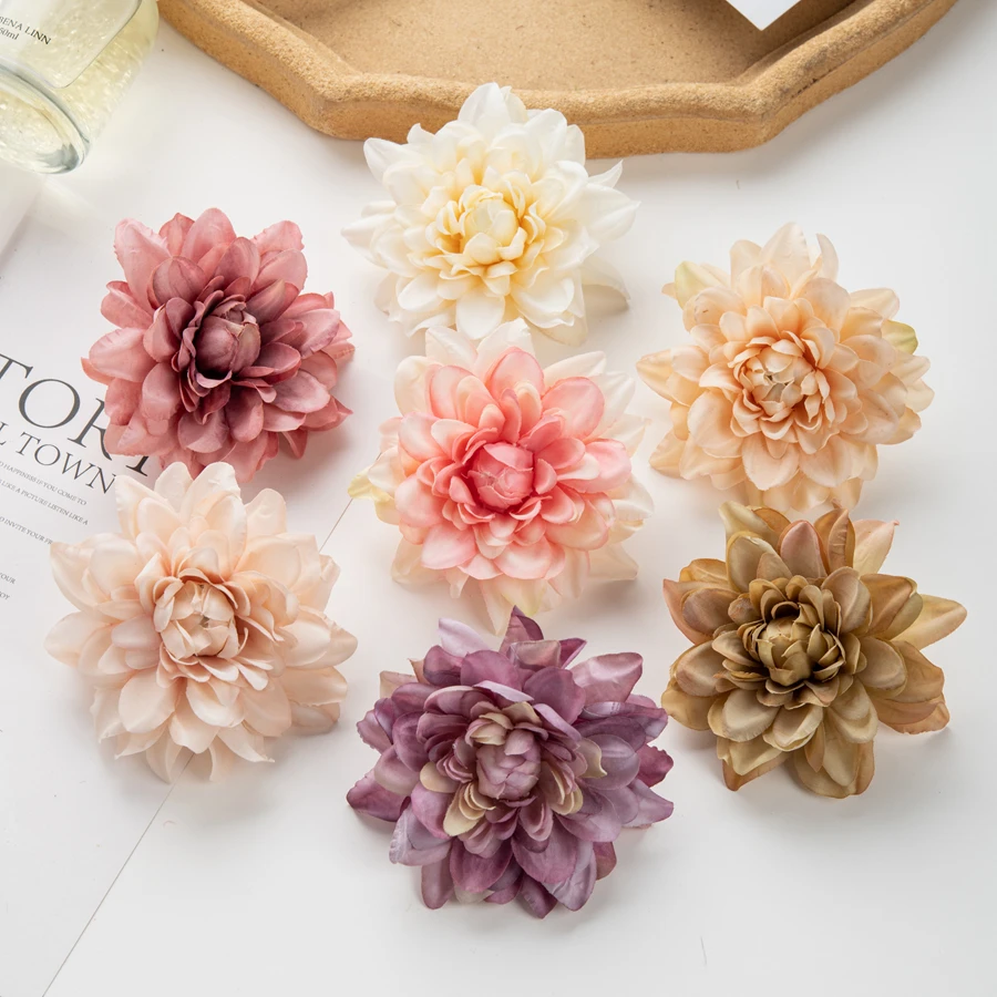 

10Pc 8Cm Artificial Flowers Scrapbooking Wedding Party Outdoor Garden Home Decor Christmas Wreath Bridal Accessories Silk Dahlia