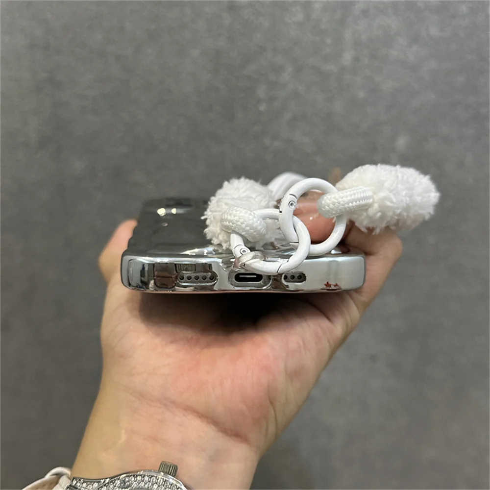 Luxury Curly Wave Semi-Plush Phone Case with Lanyard and Wrist Strap