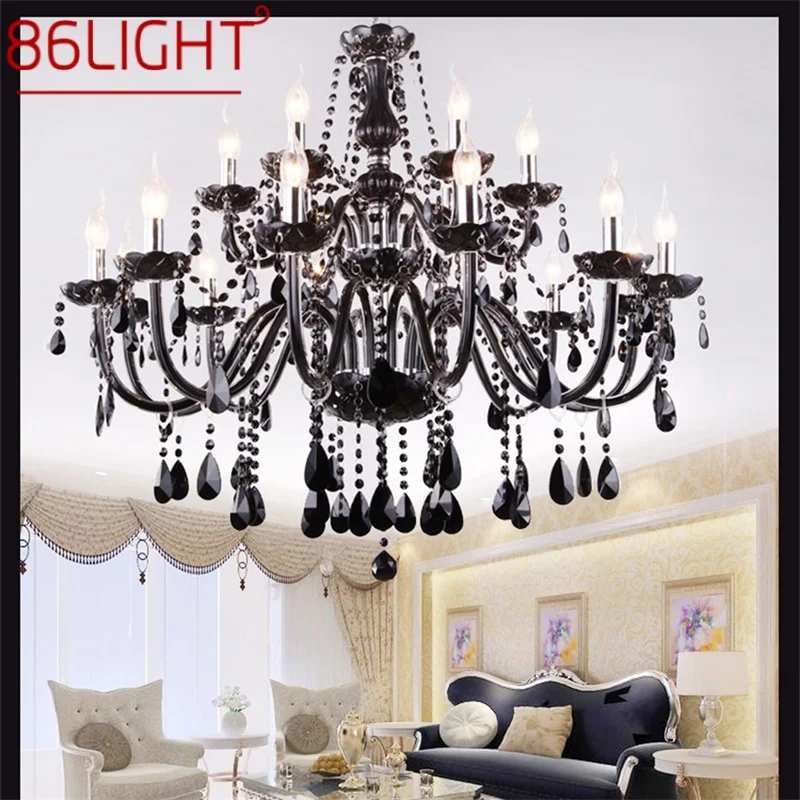 

86LIGHT European Style Chandelier Lamp LED Pendant Candle Crystal Black Luxury Light Fixtures Indoor for Home Hotel Hall