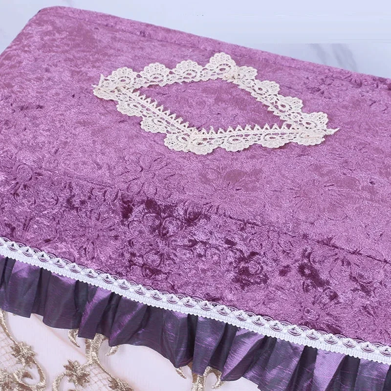 Toilet Seat Cover Lace Decoration Soft Velvet Two-piece Three-piece Dust-proof Tank