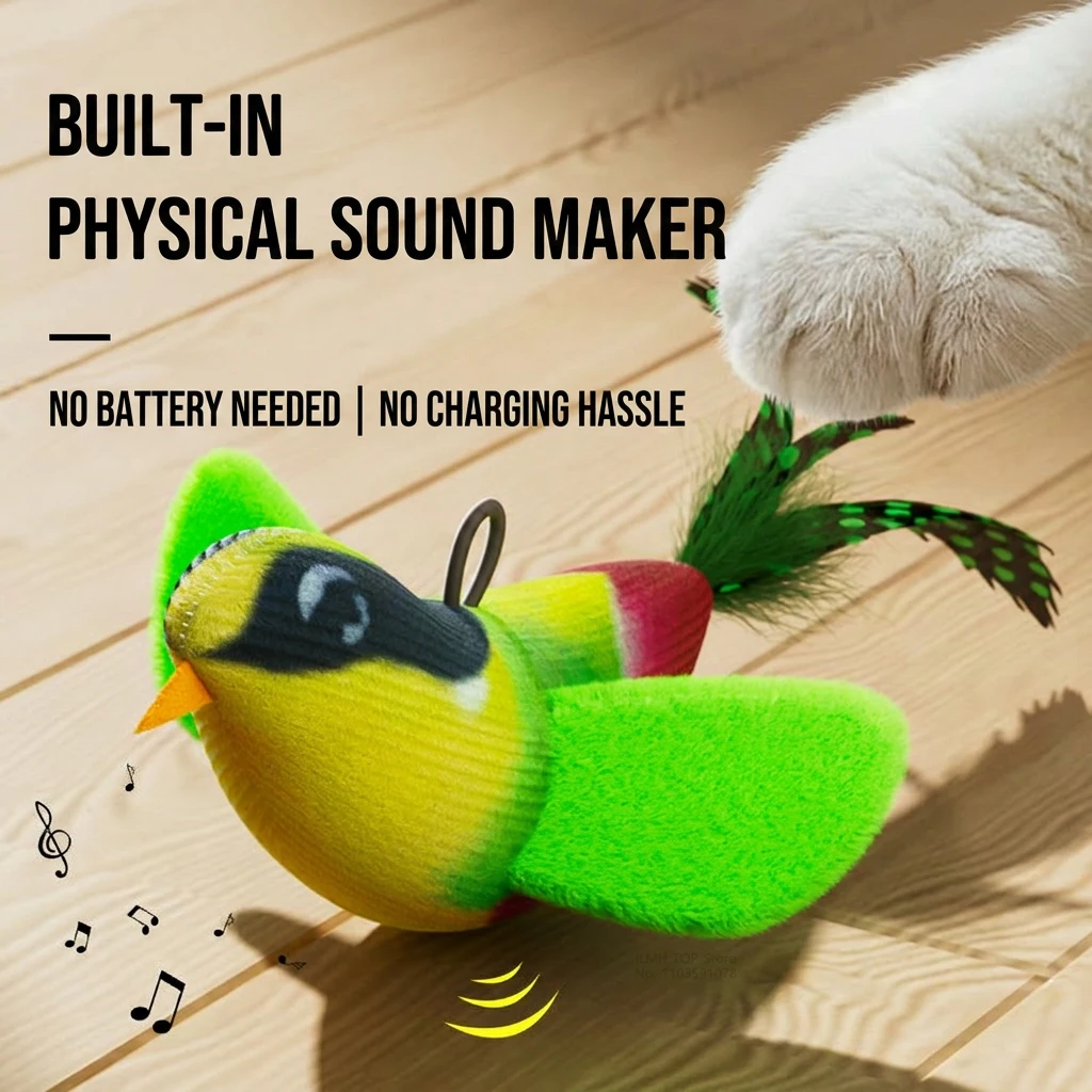 Interactive Bird Sound Cat Toy with Catnip - Wall-Mounted Teaser