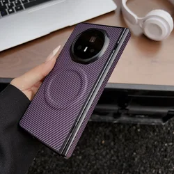 Reboundable Hinges Carbon Fiber Grain Magnetic Case with Slim Camera Protection - HONOR Magic V5 (PURPLE)