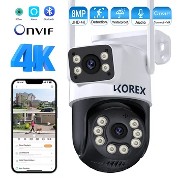 8MP 4K iCSee WiFi Camera PTZ Dual Screens Auto Tracking Night Vision CCTV Surveillance Camera Outdoor 6MP Security IP Camera 1