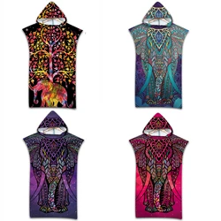 Customizable Color Elephant Printed Microfiber Beach Towel Hooded Swimming Travel Bathrobe Poncho Adult Kid Surf Quick Dry Cloak