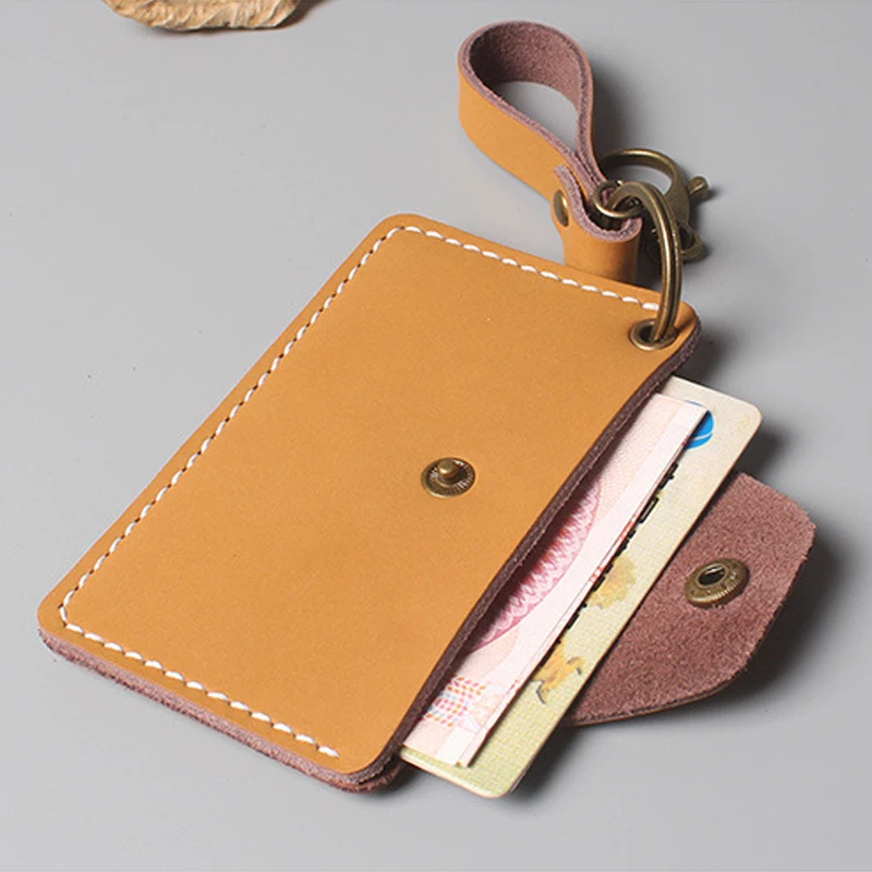 Premium Cowhide Leather RFID Blocking Card Holder – Slim Multi-Pocket Wallet with Keychain