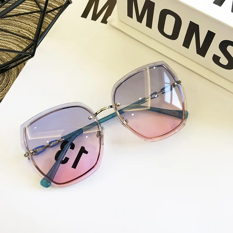 

Famous Brand Design Rimless Women Sunglasses Luxury Glasses Lady Sun glass Woman 2023 Gradient Pink Blue Lens Eyeglasses Square