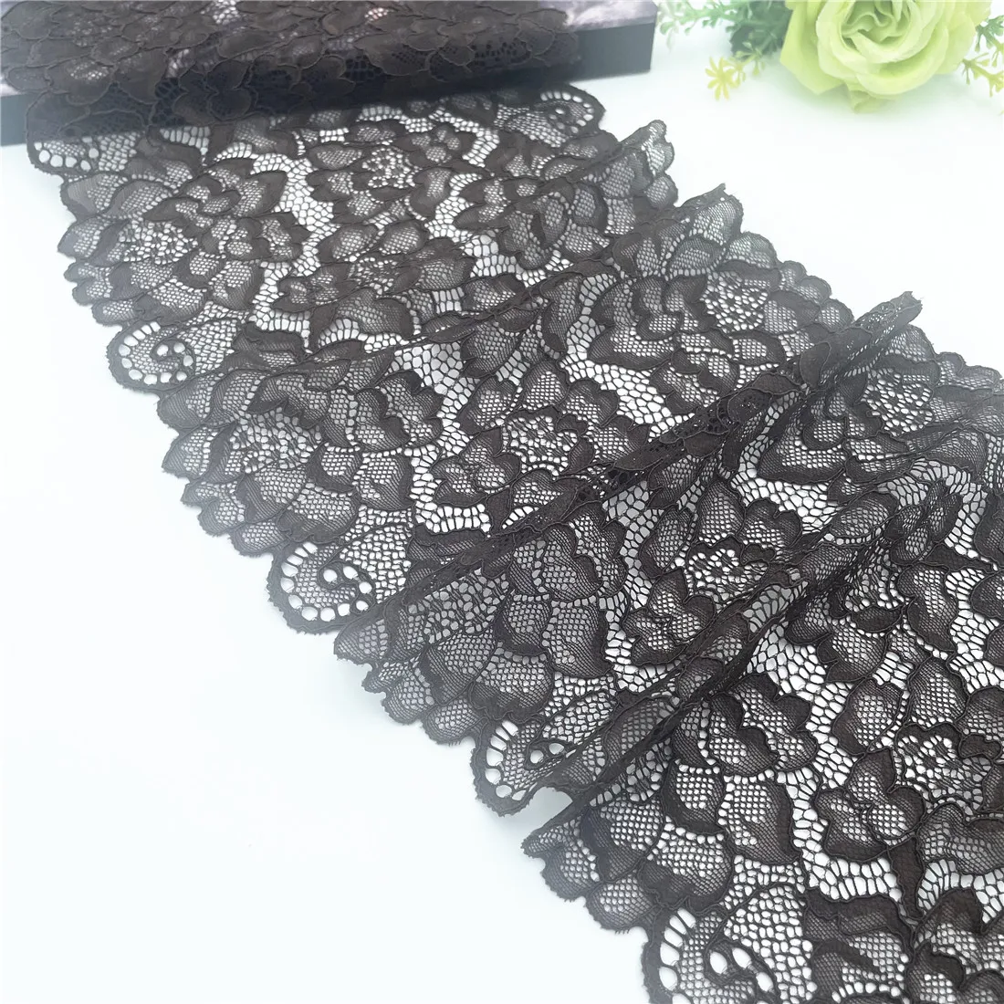 3M/lot Width 7 7/8 inch 20cm Dark Brown Elastic Lace Trim 5