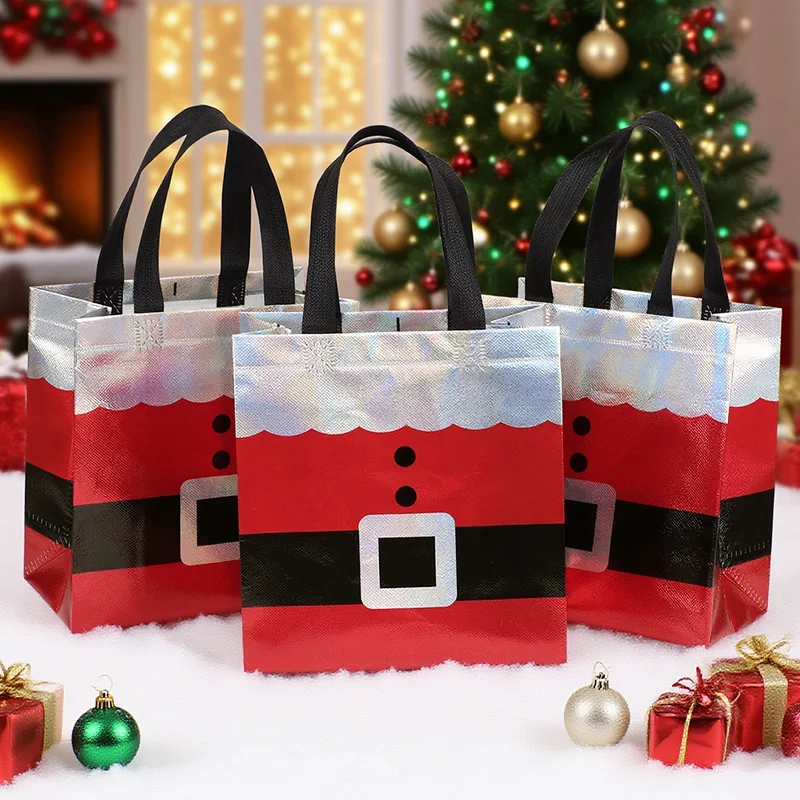 5-20Pcs Christmas Gift Bag Santa Claus Non-Woven Tote Bag with Handle 2025 Christmas Decoration For Home New Year Kids Gift Wrap
