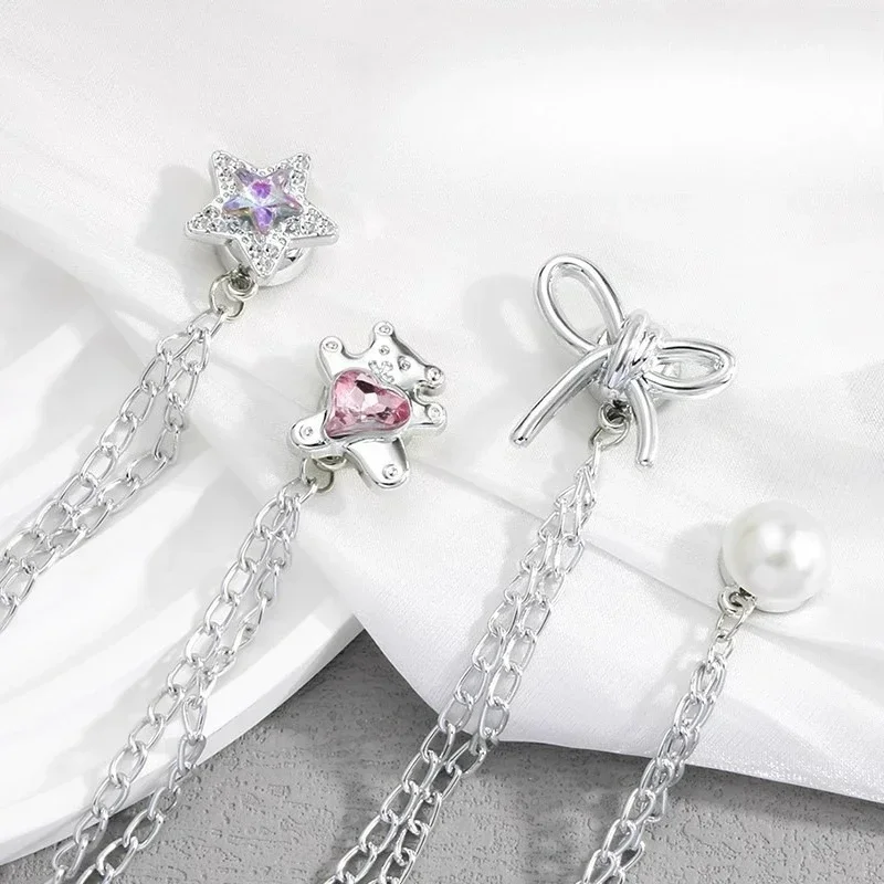 5pcs Multi-Function Magnetic Clothing Clips with Chain Metal Tassel Buttons Clip Roll Up Pants Alloy Change Shorts Trouser Legs