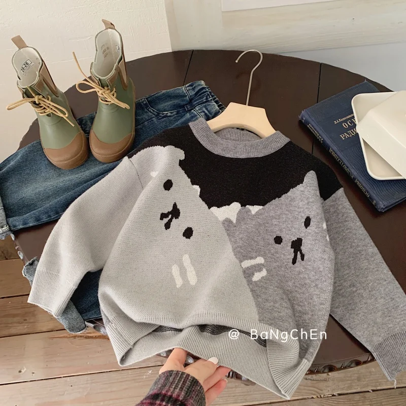 

Kids' sweater2024Spring Children's Clothing New Kitten Pullover Bottoming Boys' Fashionable TopMY0018-WS