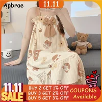 Summer Cotton Princess Sleepwear Dress Women Cute Bear Printing Nightgowns Sleeveless Sleep Tops Thin Lingerie Night Gown