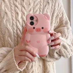 Pink Adorable 3D Bear Silicone Phone Case - iPhone 12 Pro (Powder)