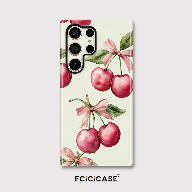 Shockproof Silicone Matte Case with Bow Knot Cherry Pattern