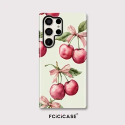 Shockproof Silicone Matte Case with Bow Knot Cherry Pattern - Galaxy S24 (TYFL462)