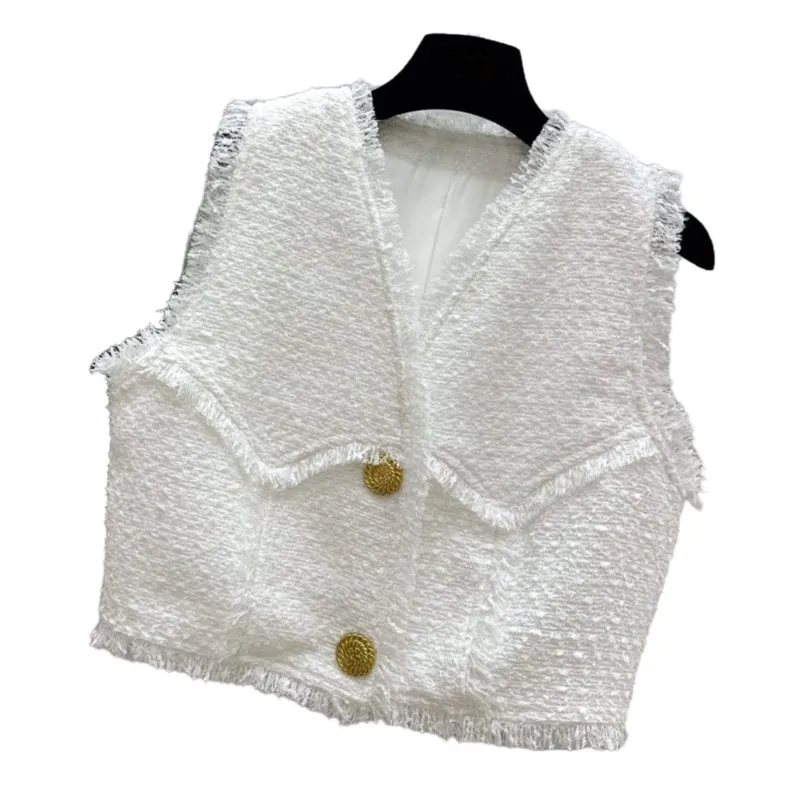 

Vest jacket V-neck short slim-fit version solid color single-breasted design comfort 2024 spring/summer