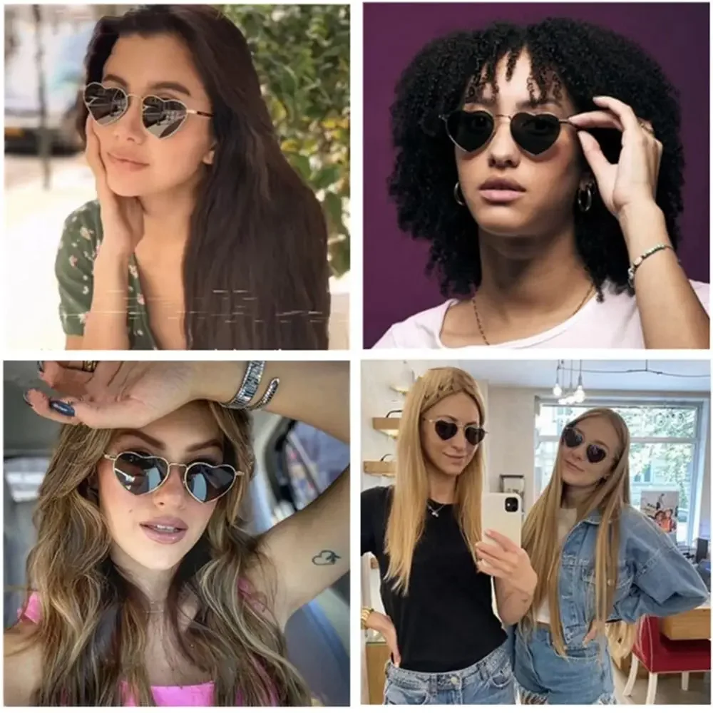 Vintage-Style Heart-Shaped UV400 Sunglasses with Metal Frame