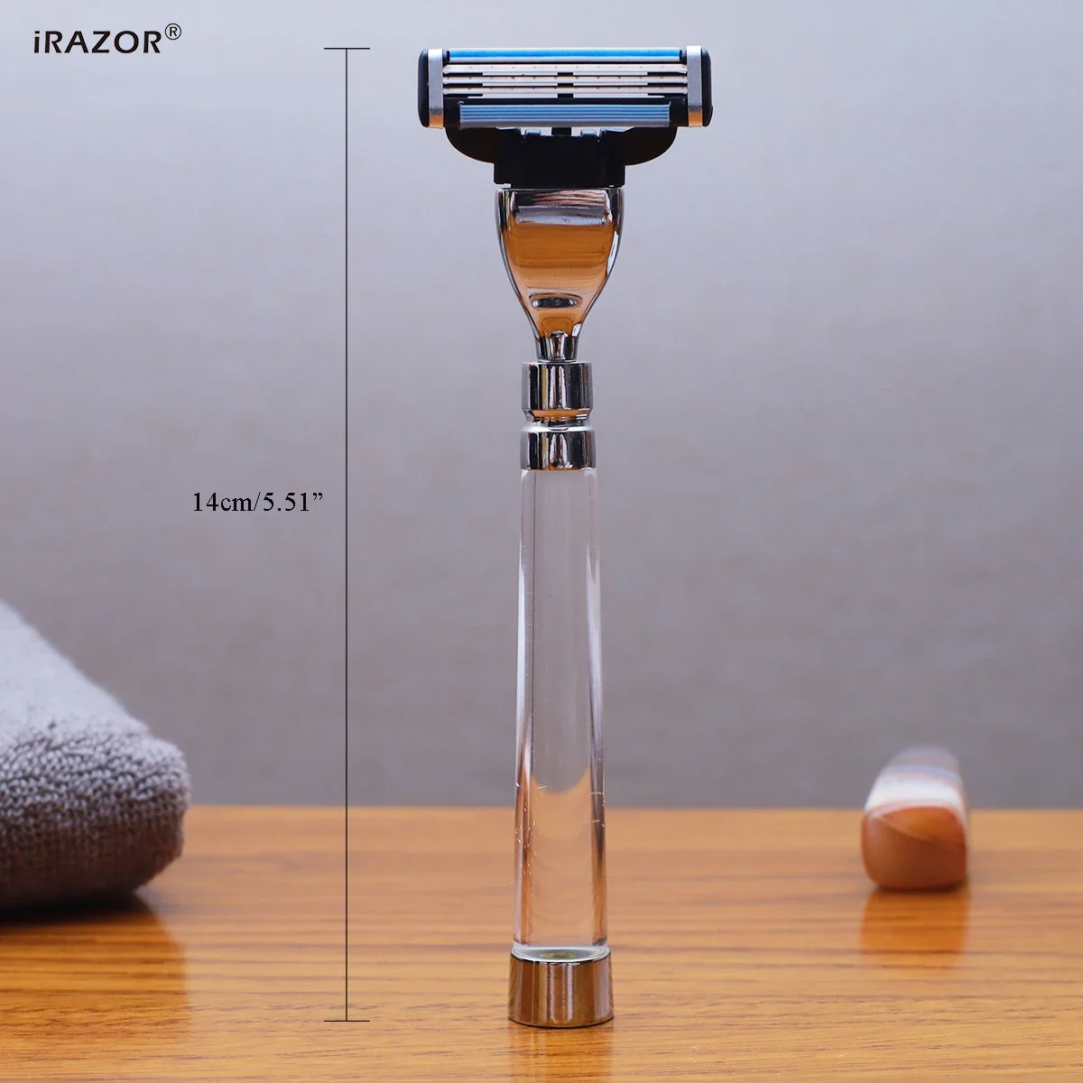 Premium Men's Safety Razor with Clear Acrylic Handle - Manual Cartridge Grooming Shaver