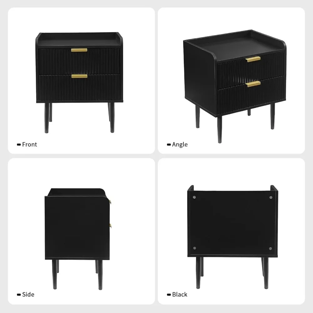 20" Small Side Table, Modern Bedside Tables with 2 Stroage Drawers, for Table for Living Room, Bedroom, Black&Gold, 1-Pack 2