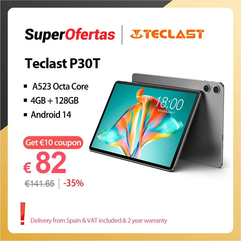 Teclast P30T 10.1 Inch IPS TDDI Tablet Android 14 4GB RAM 128GB ROM  1280X800 A523 Octa Core Dual Cameras 6000mAh 5MP Wifi 6 - AliExpress