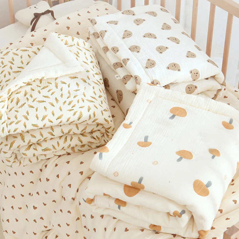 Autumn Winter Kindergarten Baby Quilt Comforter Cotton Gauze Warm Thickened Swaddling Wrap Blanket for Babies Bedding Accessory