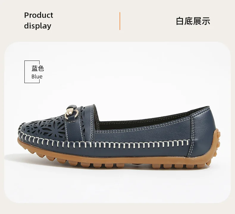 Round toe slip-on loafers for women, made of soft leather flats, a stylish and comfortable footwear option. 