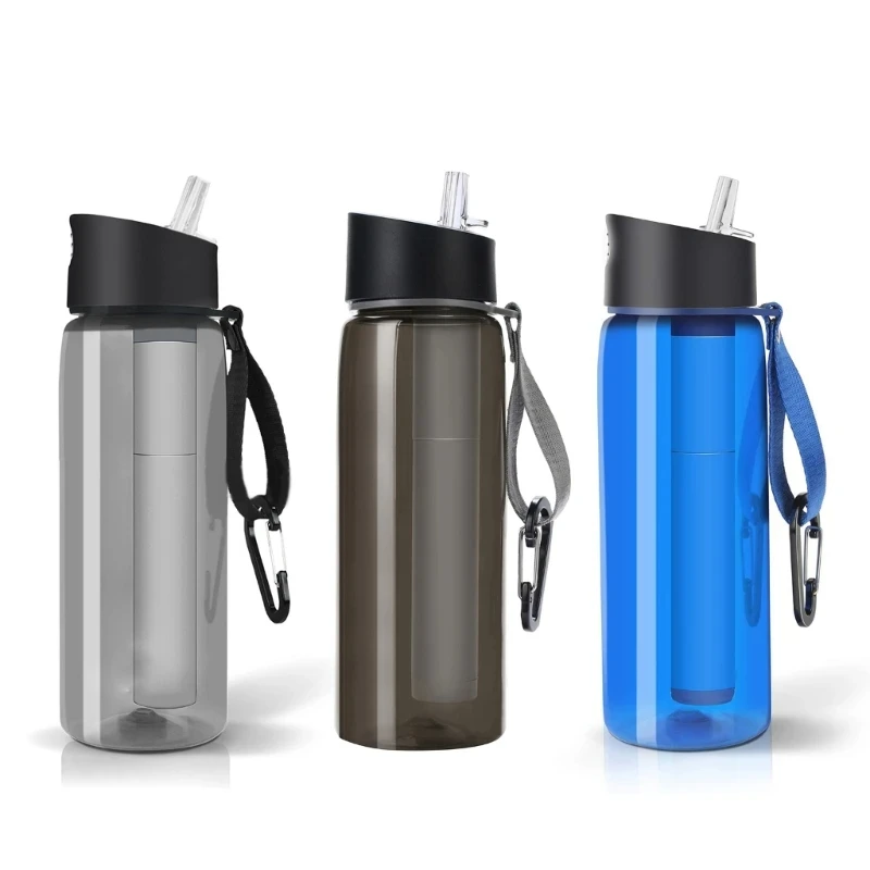 650ml 필터가 있는 물병, 생존 비상용 야외 캠핑 스포츠 물 정수 필터, 하이킹 여행용