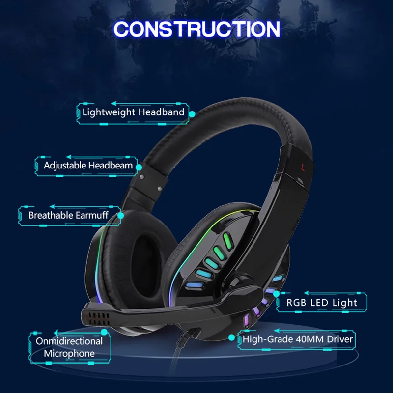 Auriculares Stereo PC / PS4 / PS5 / Xbox Gaming Led RGB COOL Tuned USB 7.1