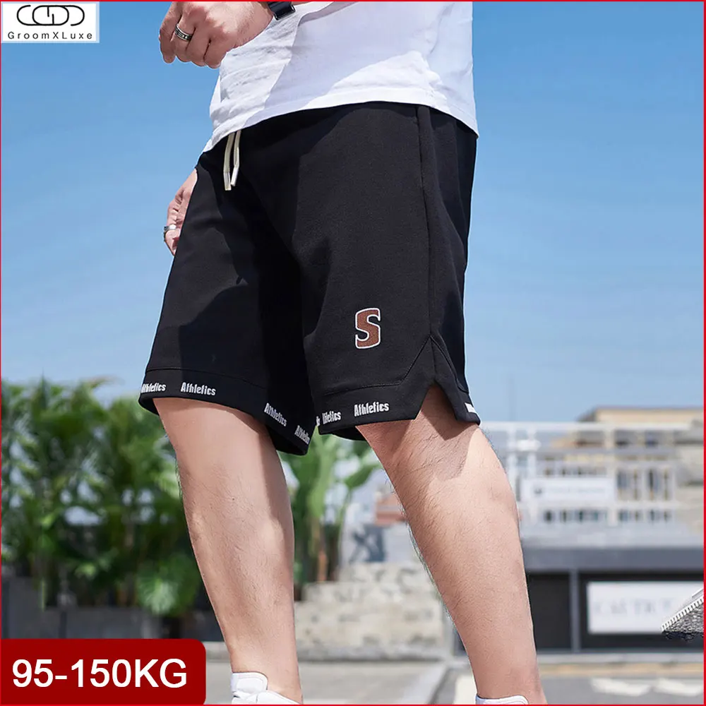 GROOMXLUXE Oversized Letter Splice Shorts For Men Drawstrin Loose Casual Daily Beach Men's Short Pants Big Size 95-150KG 7XL
