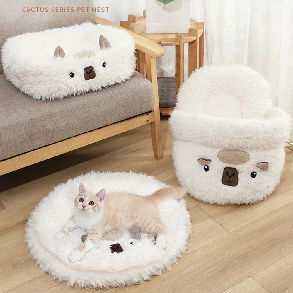 

Cute Alpaca Shape Pet Bed House Yurt Cat Nest Comfortable Warm Mat Dog Kennel Sleeping Basket Winter Pet Product Terrarium heat
