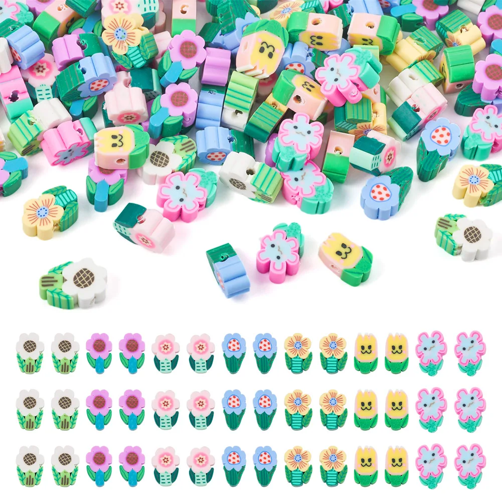 

210ps Flower Polymer Clay Beads Colorful Floral Daisy Mix Shapes Spacer Bead for Bracelet Earrings Dopamine DIY Jewelry Making