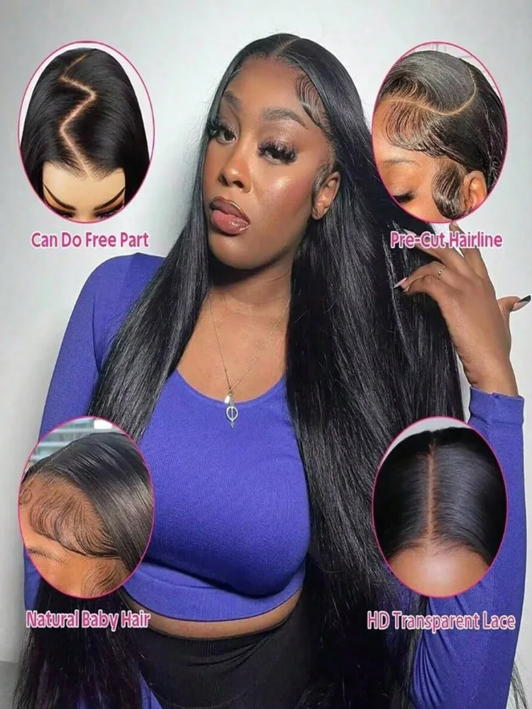 13x4 Black Straight Wig Transparent Lace Wigs Silk Straight Wig High Quality Lace Front Wigs for Women Daily Use 200% Density