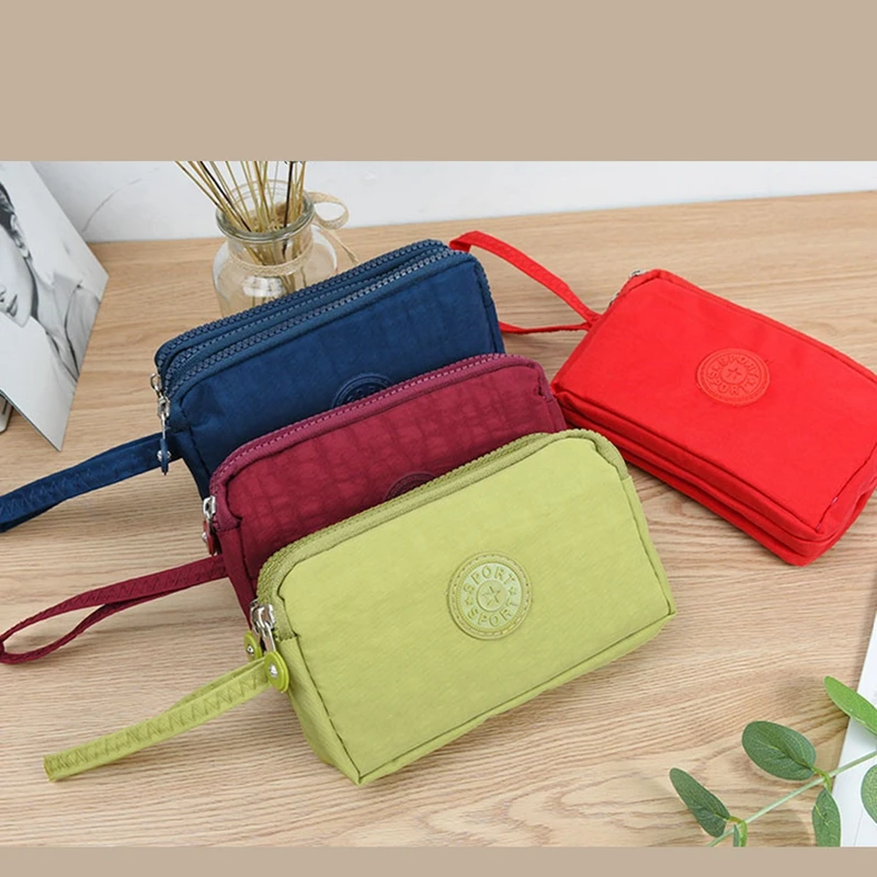 Fashion Clutch Wallets For Women Three Zipper Solid Color Letter Printing Large Capacity Wearable Purse