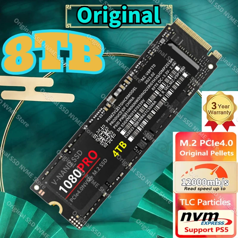 

1080pro M2 SSD NVMe 4TB 2TB 1TB Internal Solid State Hard Disk 7500MB/s PCIe 4.0x4 M.2 2280 8tb SSD Drive for Laptop Desktop PS5
