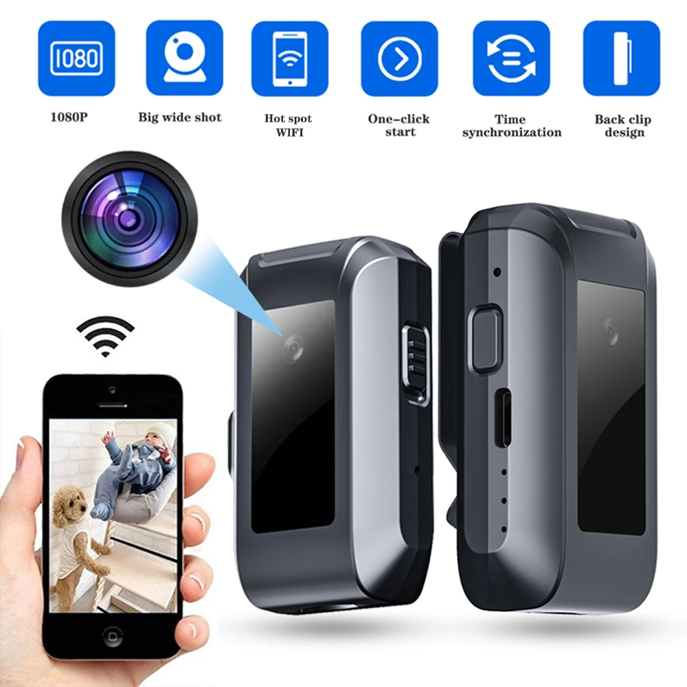 Mini Telecamera Indossabile Hd 1080P Telecamera Wifi Per Piccoli Corpi Con Clip Posteriore Videoregistratore Per Videocamera Dv Dvr Per Sport Di Sicur