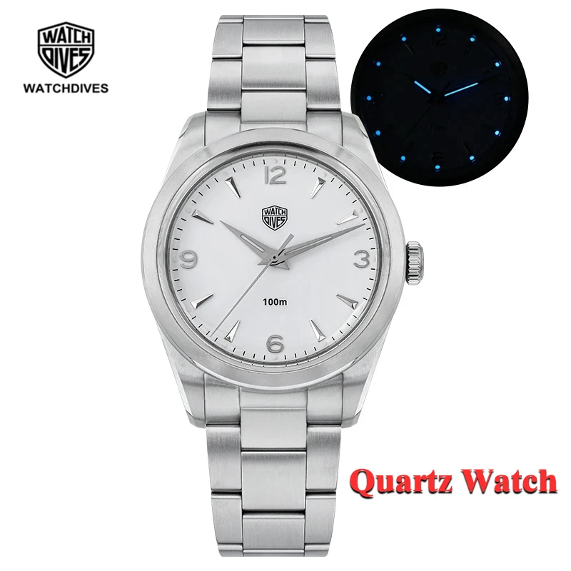 

Часы WatchDive WD1950S 36 мм, ретро-часы VH31, кварцевый механизм K1, Кристалл 100 м, водонепроницаемые светящиеся часы BGW9 из стали 316L