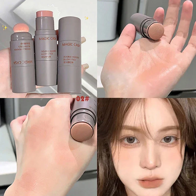 Blush Stick Contouring Stick Blush Cream Cream Blusher Facial Blusher Double Head Sponge Waterproof Multi-purpose Eyes&lips&Cheek Matte Finish Makeup