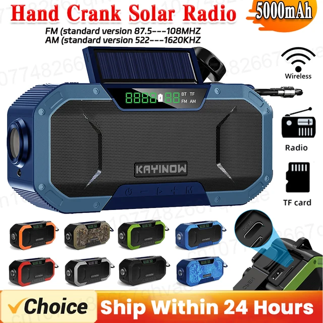 5000mAh Emergency Solar Power Radio Bluetooth USB Charging Hand Crank Radio FM AM Weather Radio with LED Flashlight Power Bank