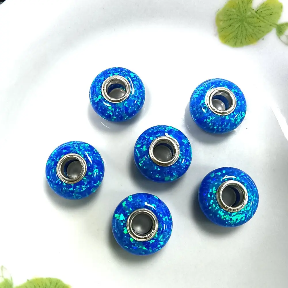 (1 Pz/2 Pz/Lotto) Moda 14Mm Laboratorio Creato Opale Op05 Rondelle Blu Scuro Con Perline Opale Interno In Argento Sterling 925