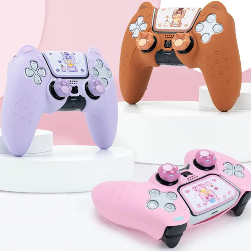 Cute Bear Paw Silicone Soft Skin Cover Custodia Adesiva Per Gamepad Per Sony Playstation Dualsense 5 Controller Ps5 Thumb Stick Grip Cap