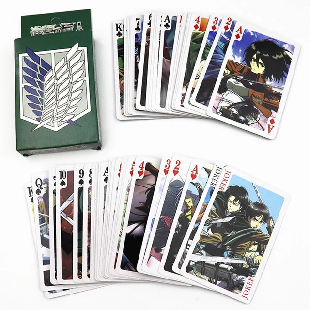 Anime ataque no titan poker shingeki nenhum kyojin jogando cartão de jogo  de tabuleiro brinquedo eren levi ackerman mikasa personagem baralho 54  cartas - AliExpress