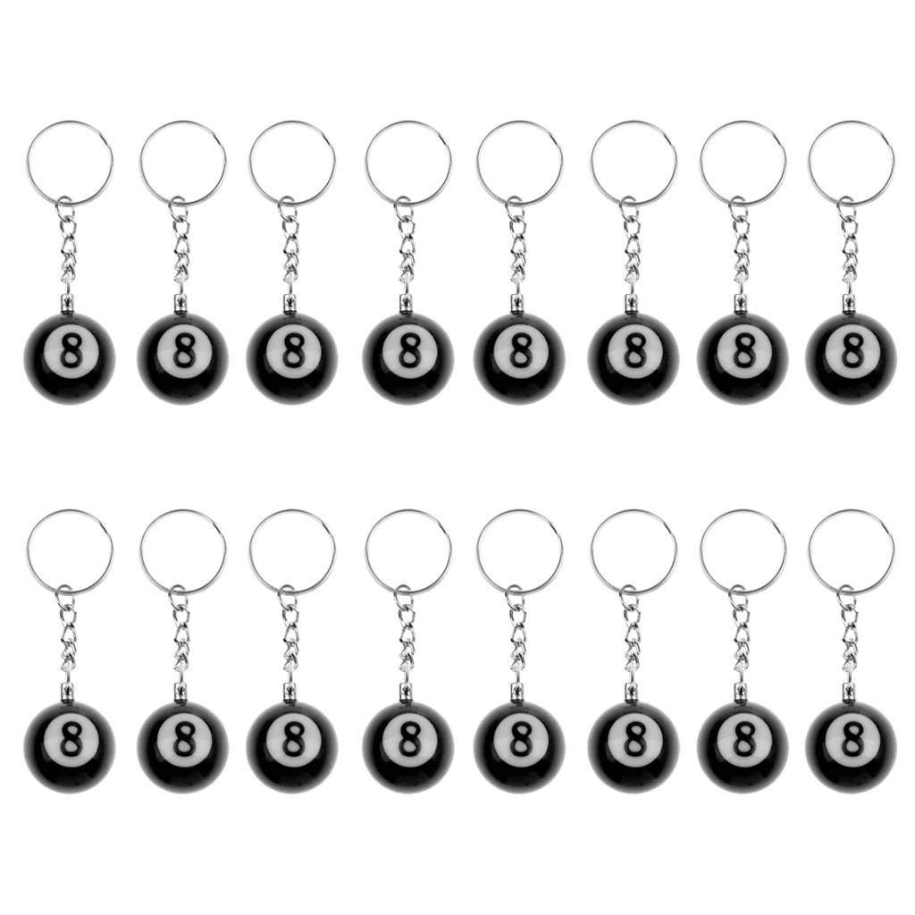 

16 Pcs Billiard Pool Keychain Snooker Table Ball Key Ring Gift Lucky NO.8 Keychain 25mm