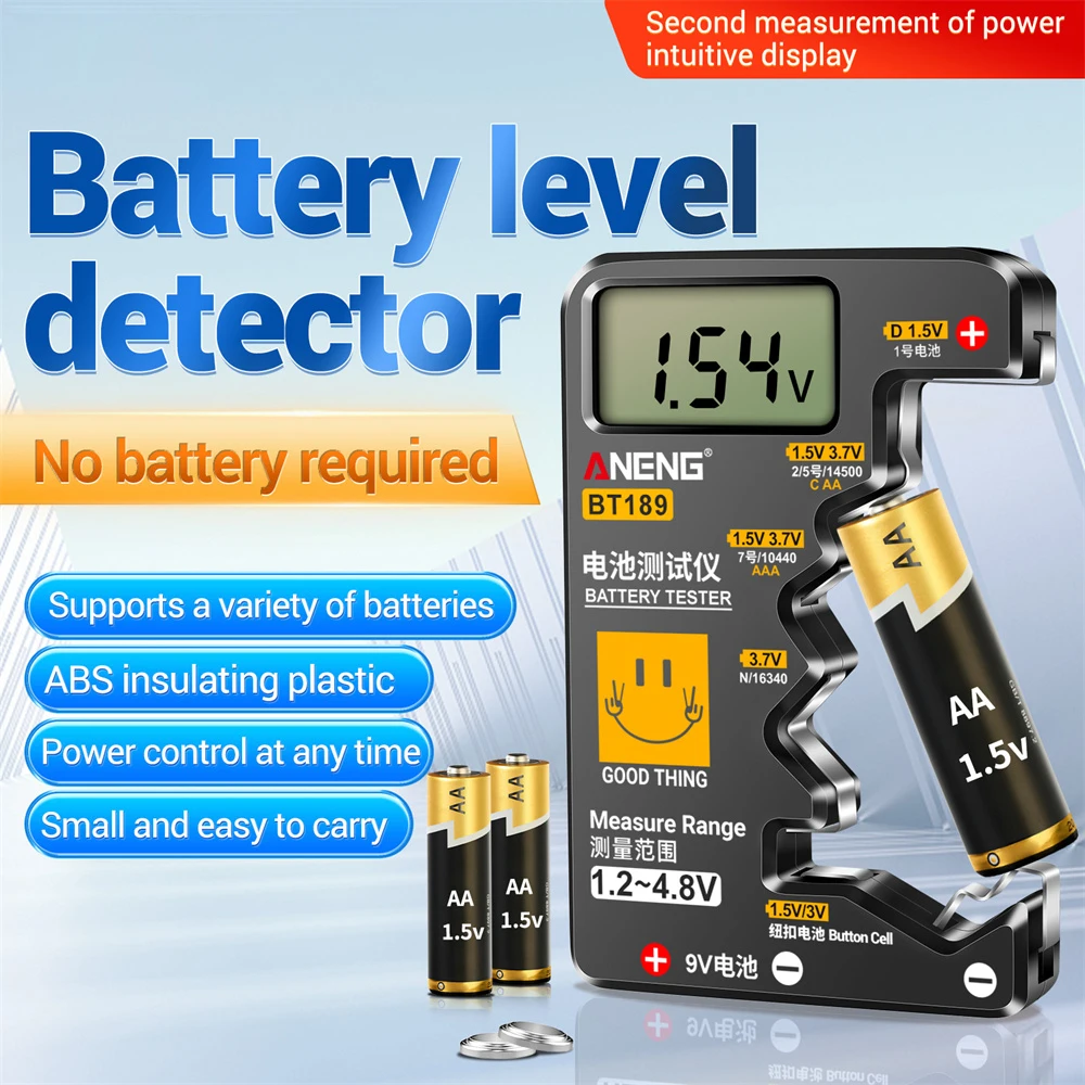 

ANENG BT189 Button Cell Battery Tester Universal Household LCD Display 9V N D C AA AAA Battery Tester Power Bank Detectors Tools