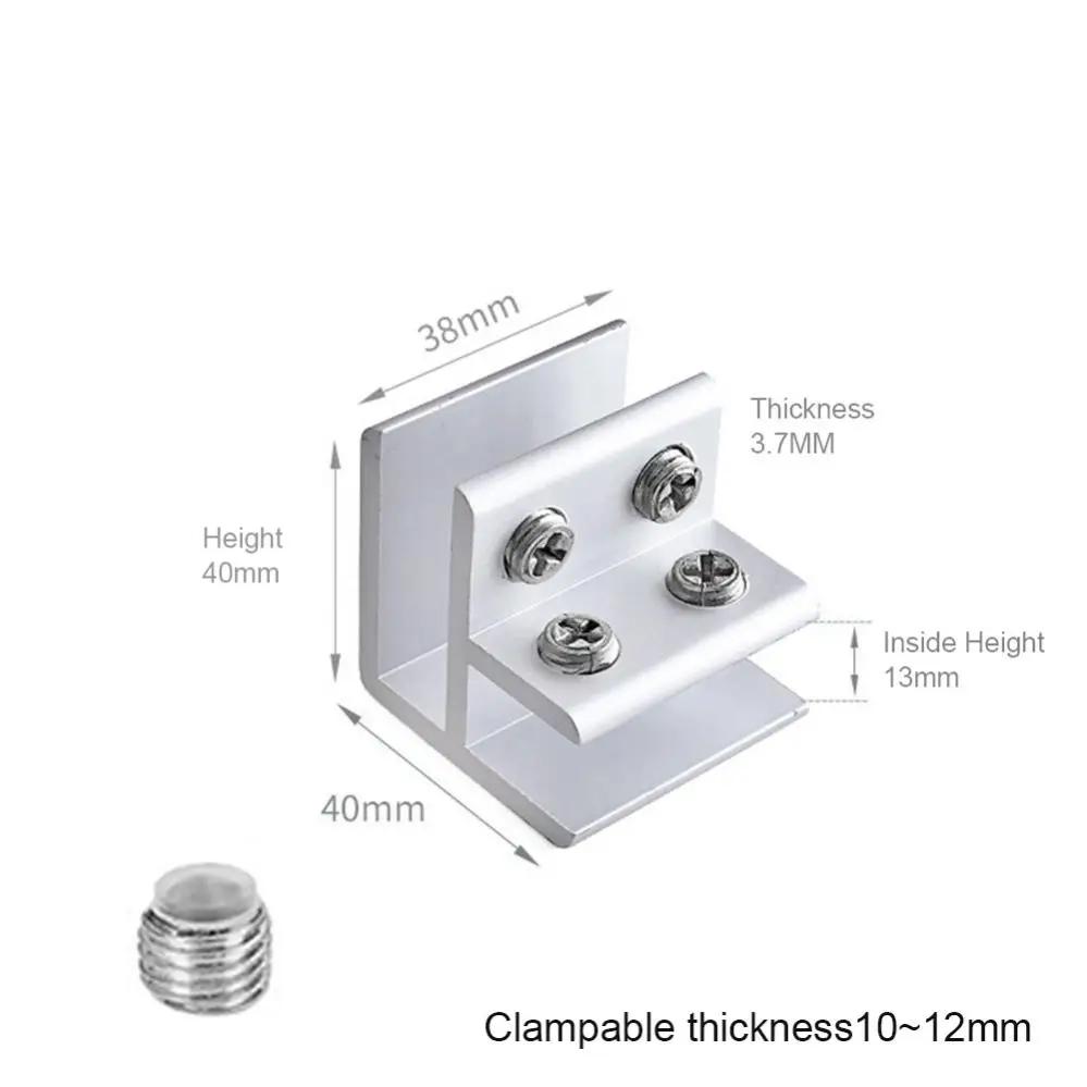 Cabinet Backplates 90 Degree Glass Clip Adjustable Aluminum Alloy Glass Support Bracket 2 Sides for Display Cabinets