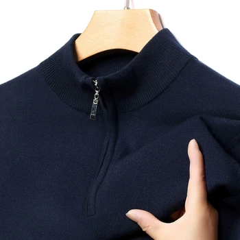 Maglione a maniche lunghe da uomo autunno inverno, Pullover a collo alto mezzo maglione Casual da lavoro simile alla lana, Pullover con mezza Zip 1