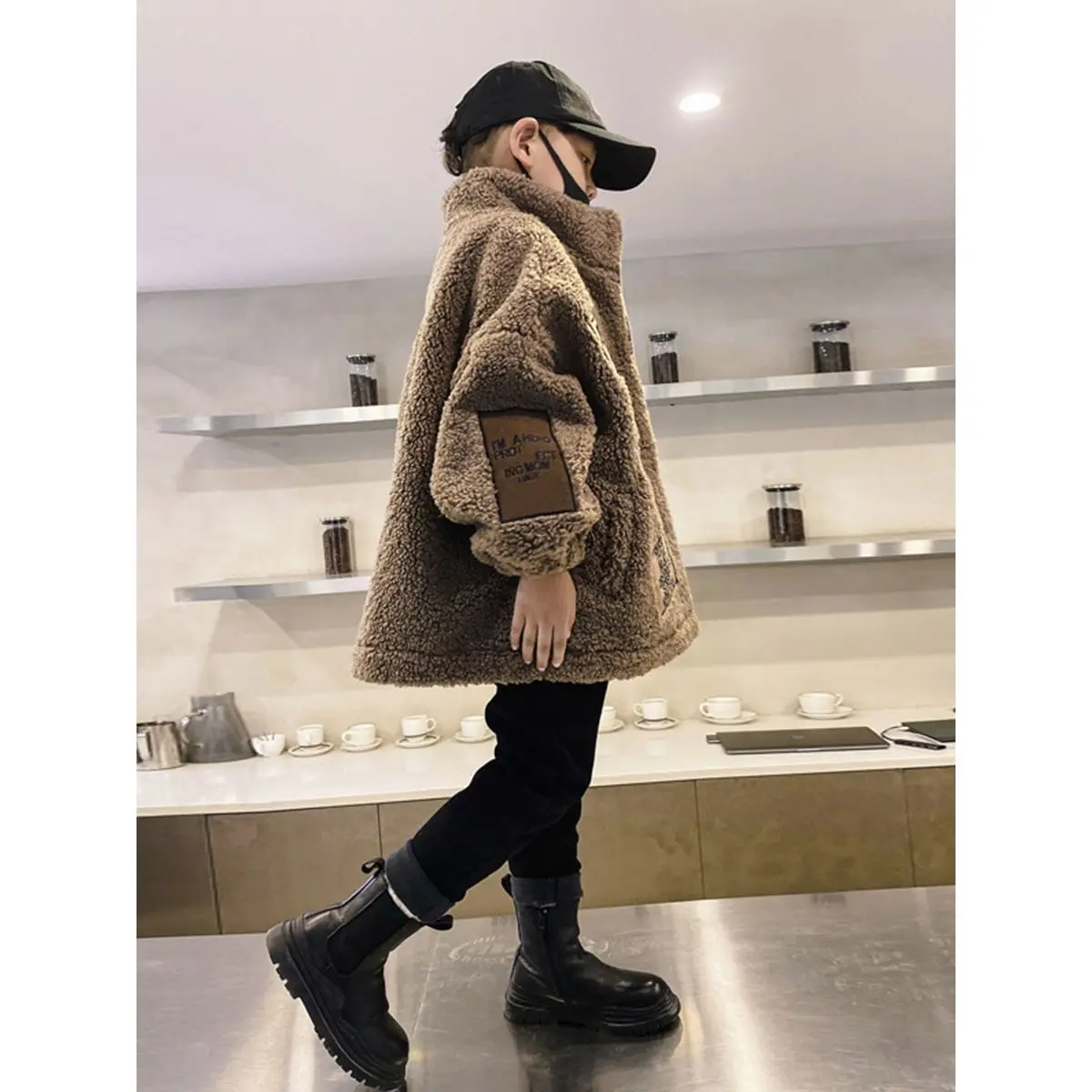 Boys Patchwork Wool Coat Kids Outerwear Korean Thickened Big Teenager New Winter Woolen Jackets 5 7 8 9 10 11 12 13 14Years Old
