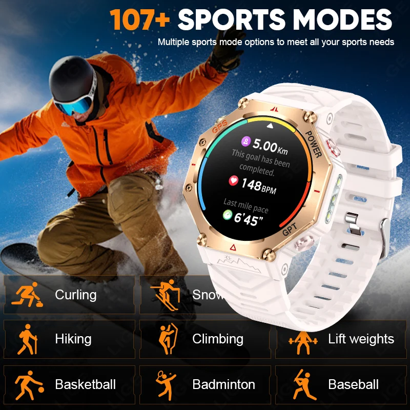 LIGE GPS Smart Watch Premium Military Bluetooth Call Outdoor Sports 3ATM Waterproof AMOLED 1.39 Inch Screen New Smartwatch Men