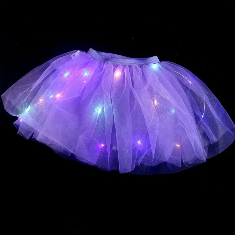 Kids Girls Glowing Tulle Tutu Skirt with LED Light Princess Ballet Stage Dance Short Dress for Fairy Mini Skirt Birthday Gift 4